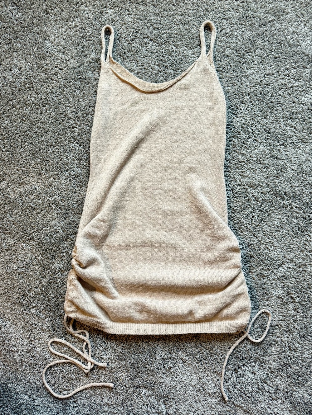 Beige Knit Spaghetti Strap Tank Dress - Women's Casual Summer Dress